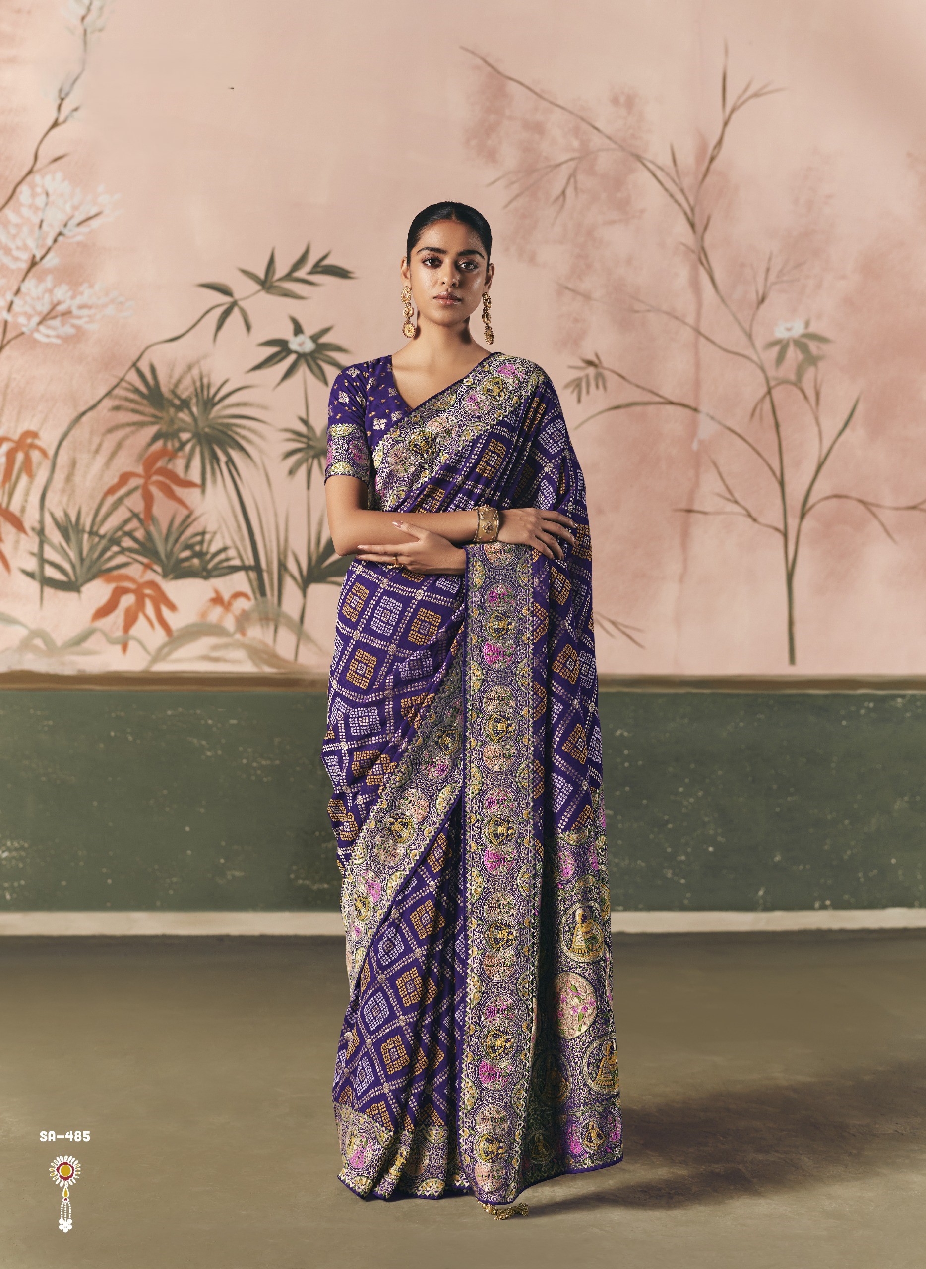 Designer Weaving Work & Beautiful Tassels Bandhani Drape Saree